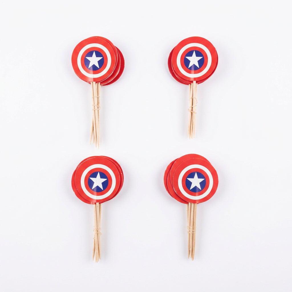 Cupcake Toppers Captain America's Shield 24ct