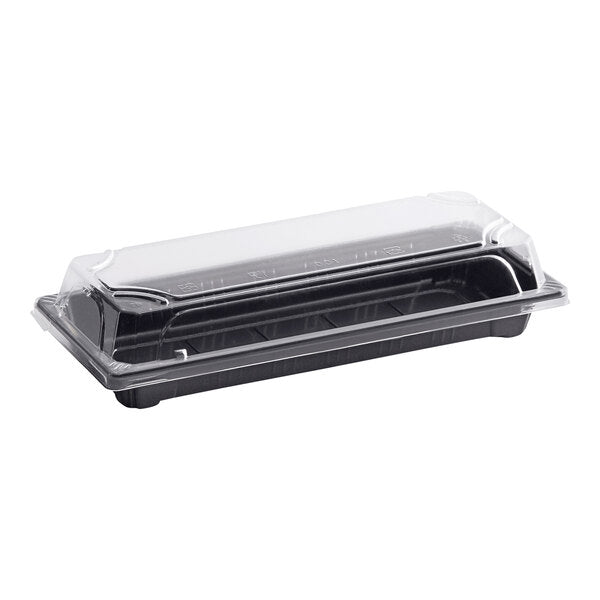 Plastic 3 1/2" x 8 1/2" Long Food Container with Dome Lid