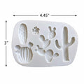 A white silicone mold featuring various cactus and succulent designs, including a tall saguaro, a barrel cactus, a prickly pear, a star-shaped cactus, and a branching cactus, shown on a plain white background.