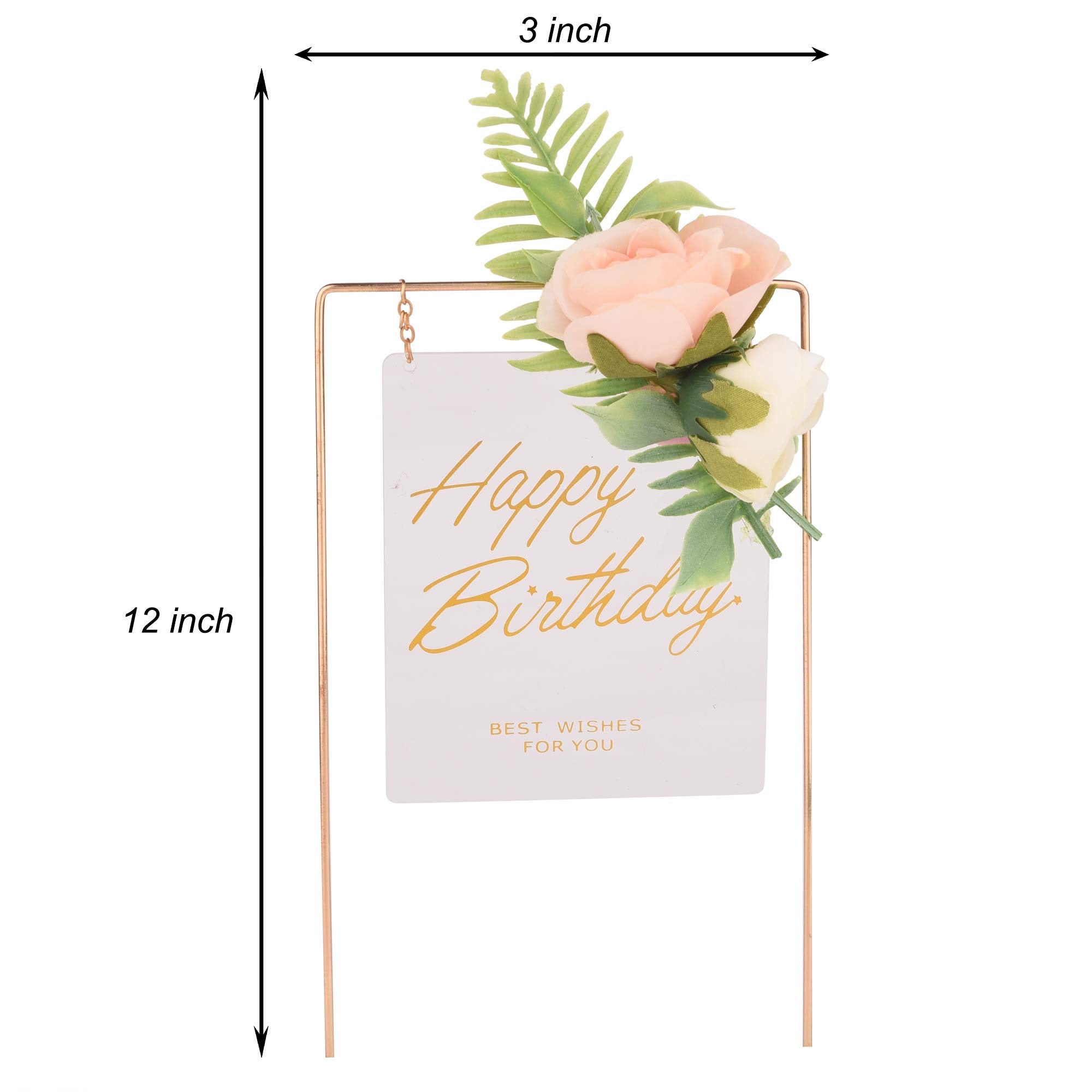Cake Topper-Rectangle Gold/White Happy Birthday