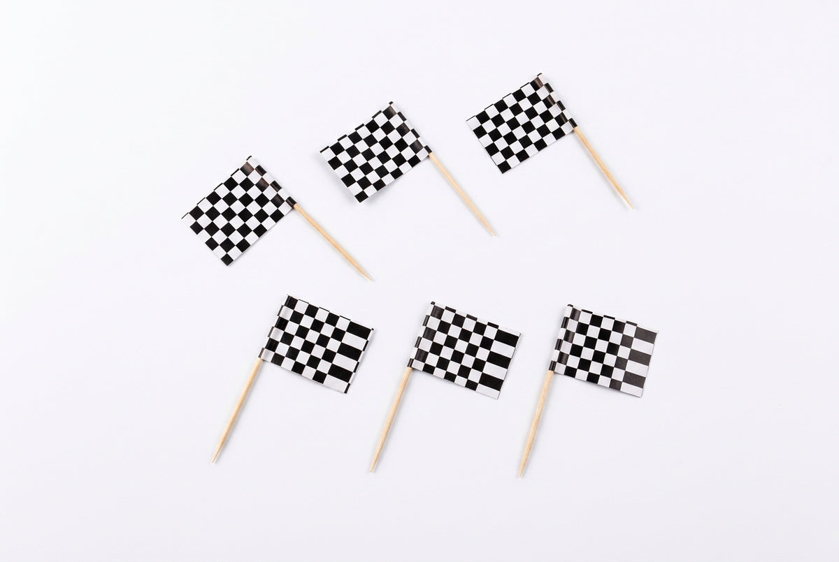 Cupcake Toppers Checkered Finish Line Flag 24ct