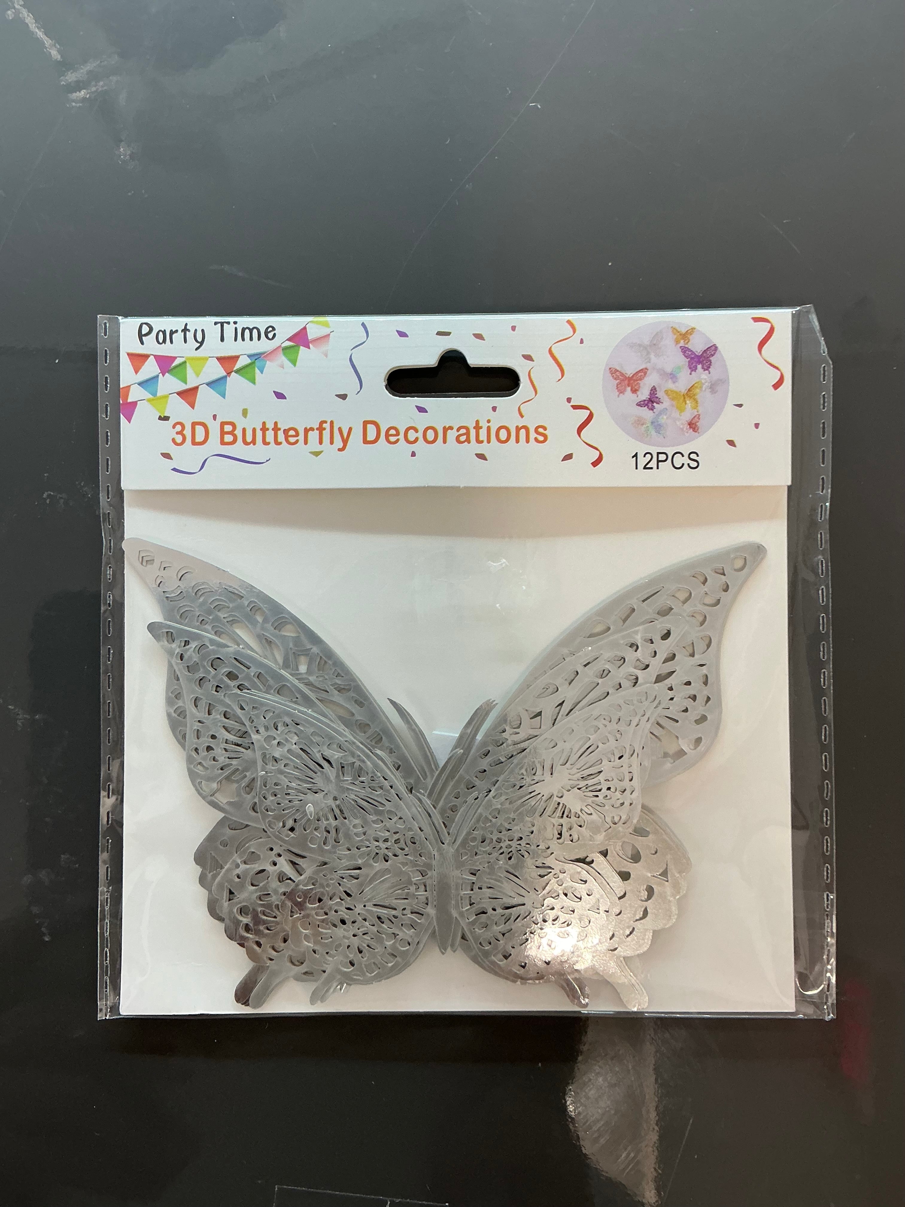 12pcs 3D Silver Butterfly’s