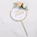 Cake Topper-Circle Gold/White Happy Birthday